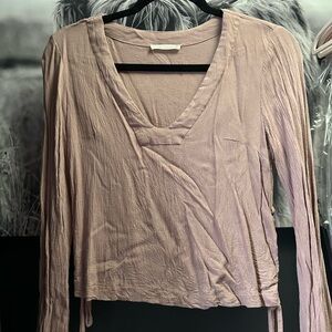 Light Mauve V-Neck Long Sleeve Top with Side Ties